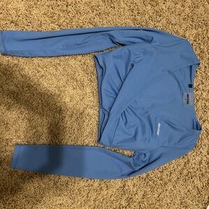 Bo+Tee Blue Long Sleeve Crop Top